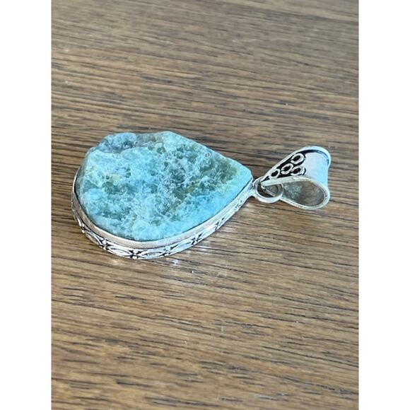 Sterling Silver 925 Aqua Stone Pendant 2.25" - Picture 2 of 4